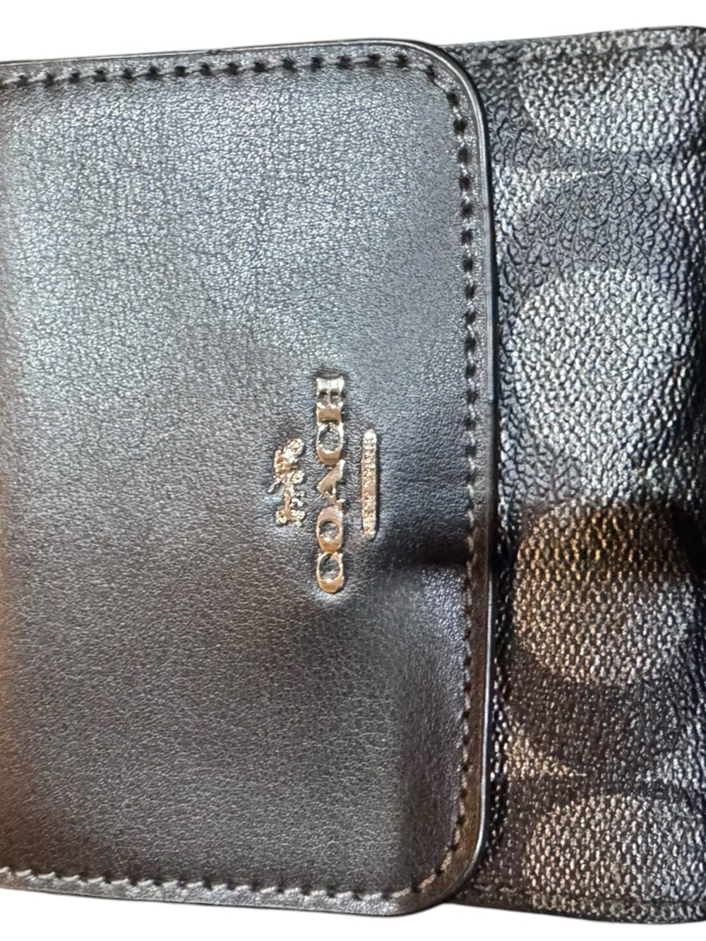 Coach Small Black Trifold Signature Canvas Wallet - Picture 7 of 15